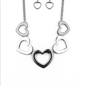 Hearty hearts;silver and gunmetal heart necklace